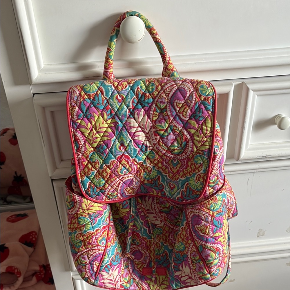 Vera Bradley Pink and Green Quilted Backpack